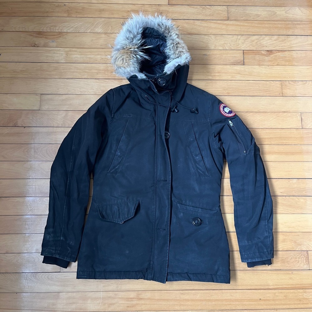 Canada Goose Montebello Parka Black Down Jacket Fur Hood Womens Small S/P
